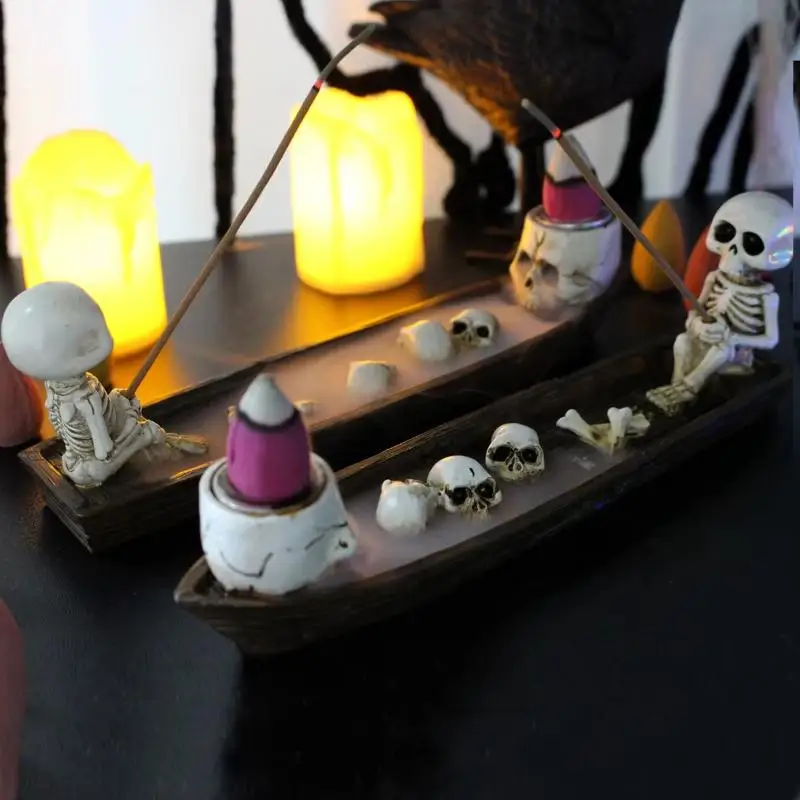 Totenkopf-Boot Räucherstäbchenhalter Einzigartiger Räucherständer aus Harz für Arbeitszimmer, Teeceremonie, Yoga-Raum, Heimdekoration – Detail 5