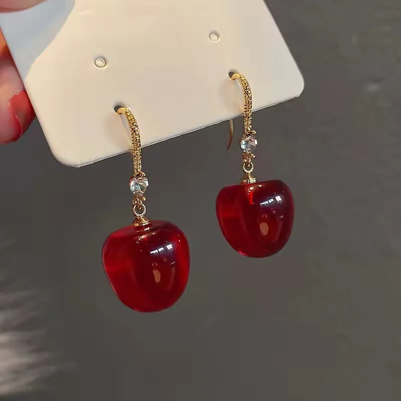 Korea Needle Red Cherry Earrings Apple Earrings Girl Heart Earrings Personality Forest Fruit Earrings Wholesale cute earrings