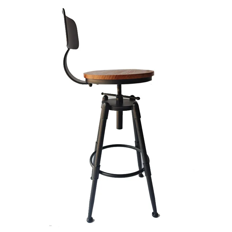 Industrial style solid wood bar bar chair wrought iron retro rotating lift chair Amazon foreign trade