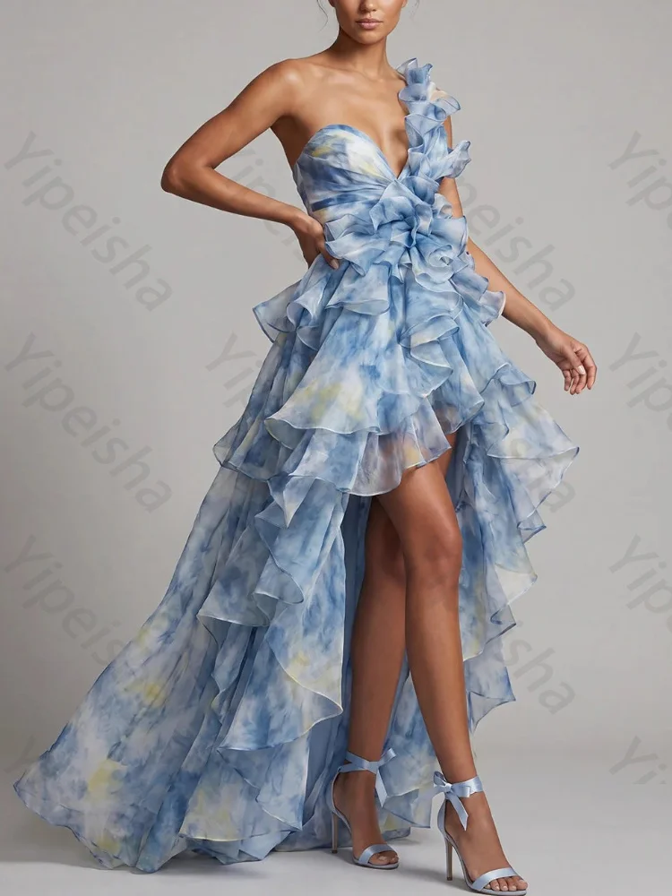 Customized One Shoulder A Line Ruffled Sleeveless Mother of The Bride Dresss Elegant Backless Evening Dress Sexy Prom Party Gown