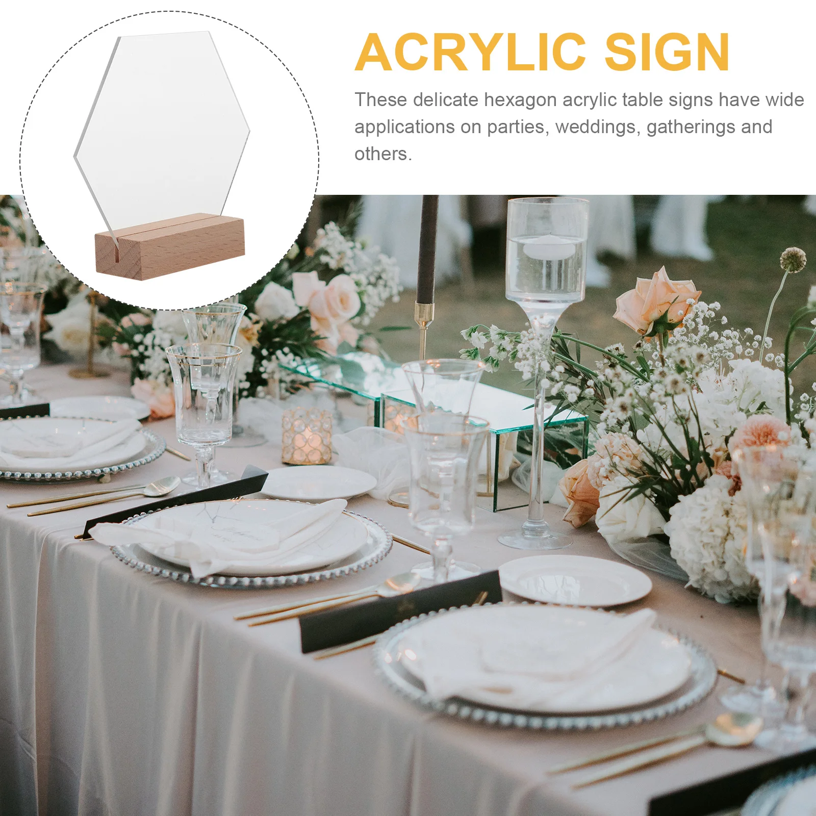 

4 pcs Wedding Table Numbers Clear Hexagon Acrylic Sign Wood Base DIY Blank Decorative Seating Cards For Parties Events