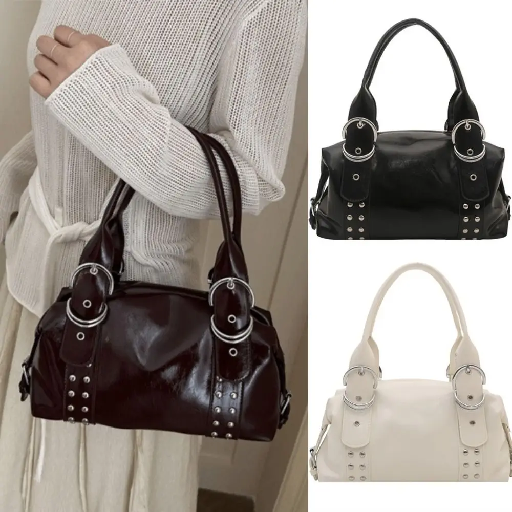 

New PU Leather Women Shoulder Bag Large Capacity High Quality Fashion Rivet Handbag Y2K Tote Bag Women Casual