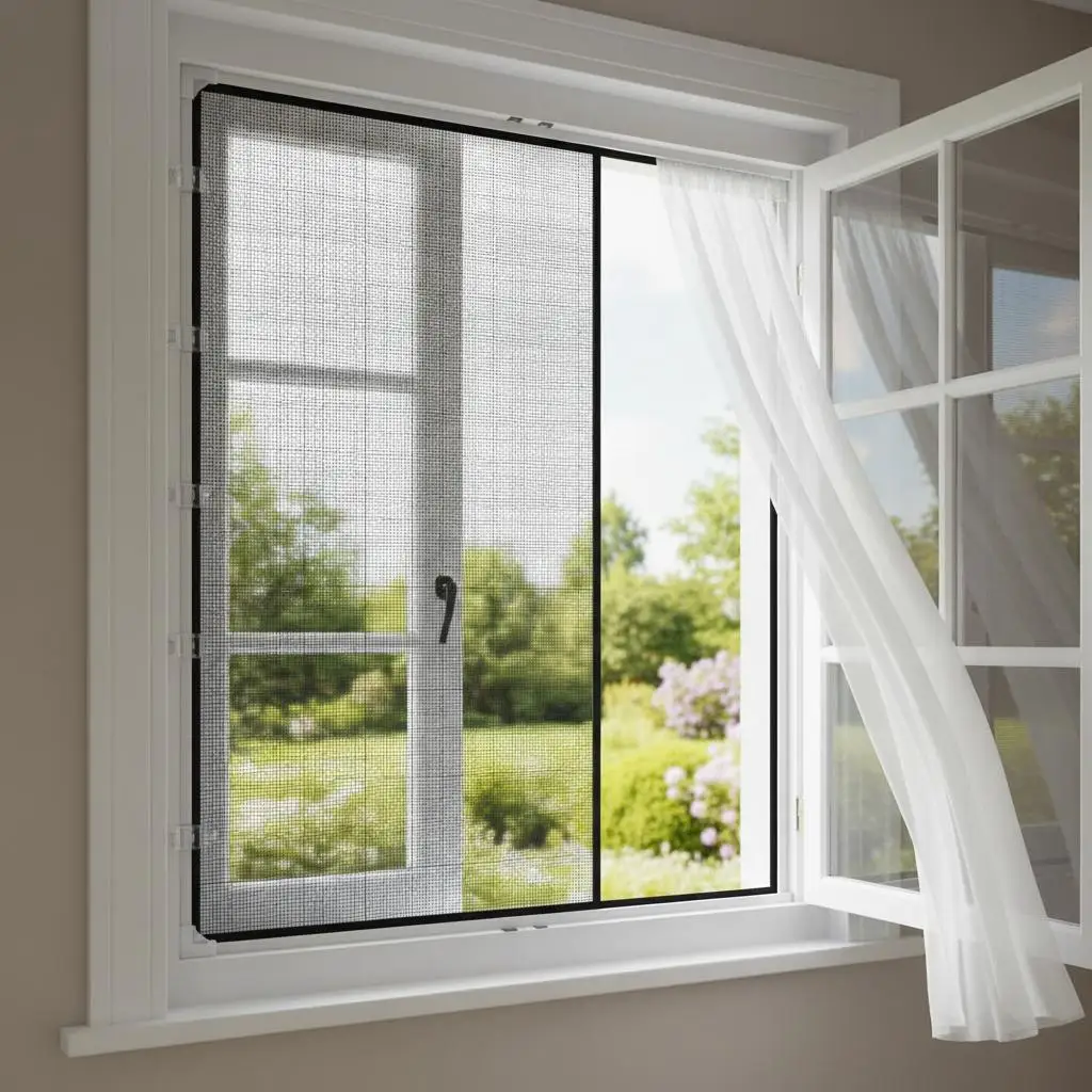 

Магнитная сетка на окно 58,27 x 39,17 дюймов для спальни, гостиной, кухни, из ПВХ и стекловолокна, с белой рамкой и черной магнитной полосой