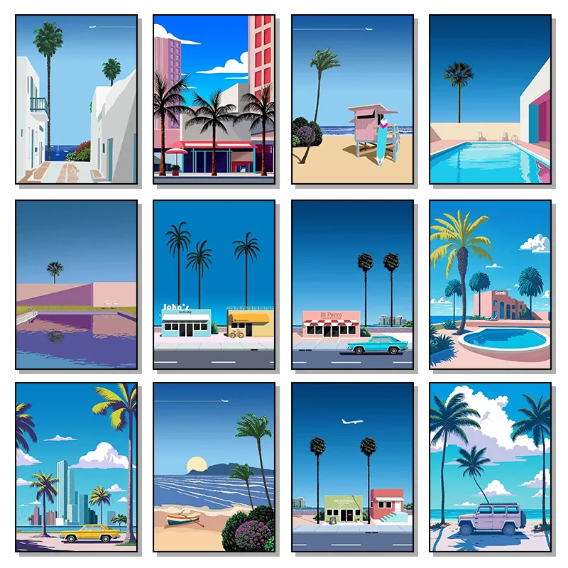 Japan Beach City Summer Wall Art Posters Prints Hiroshi Nagai Vaporwave Canvas Painting Wall Pictures Nordic Living Room Decor