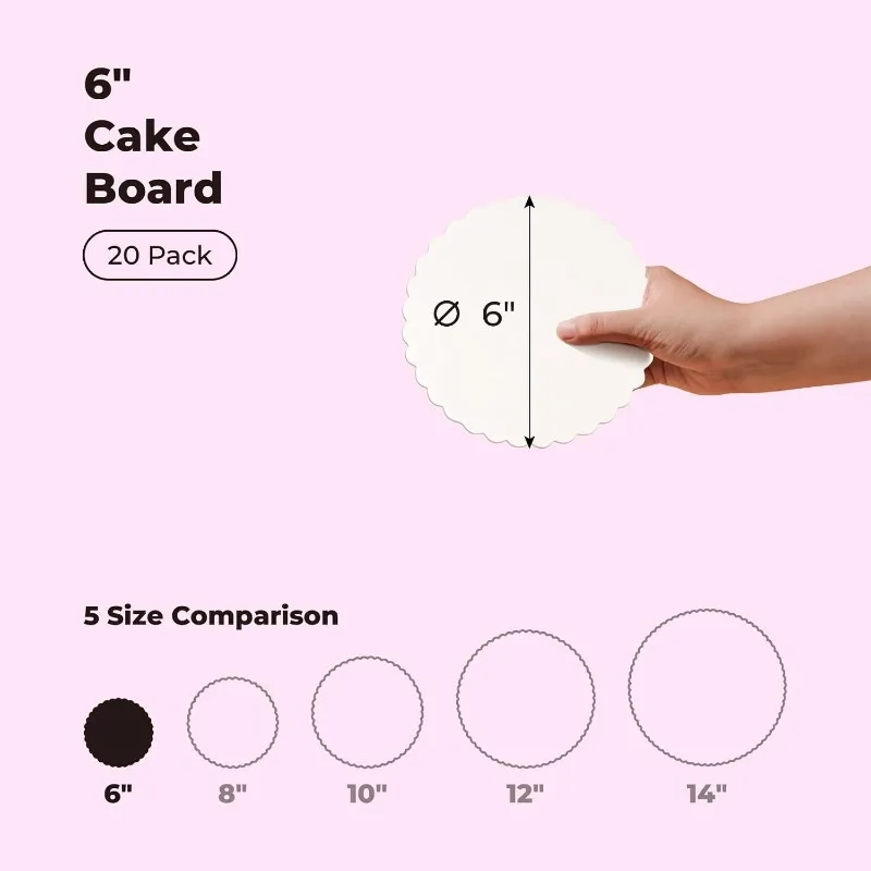 20 Pack 6 Inch Round White Cake Boards, Disposable Pizza Circles, Pan Base Stand for Desserts and Pastries, Greaseproof Cardboard Rounds for DIY, Birthday