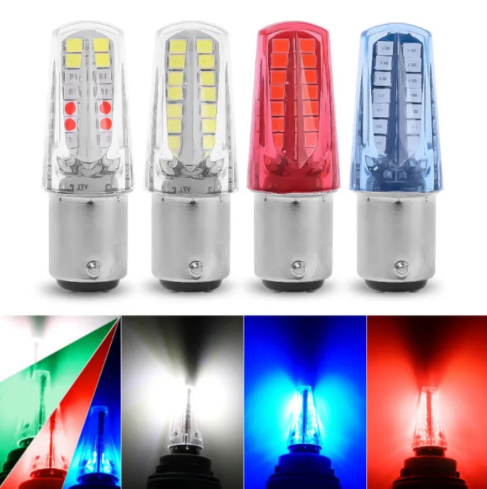 6pcs 1157 BAY15D RGB LED Brake Tail Light 2835 32SMD Strobe Flowing Water Rear Stop Lamp for Car Motorcycle