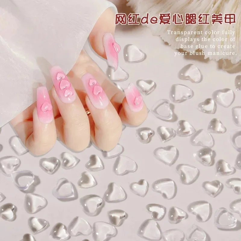 1/2/3/4bag Transparent Heart LOVE Nail Charms 3D Resin Clear Heart Rhinestone Nail Parts FlatBack Crystal Love DIY Nail
