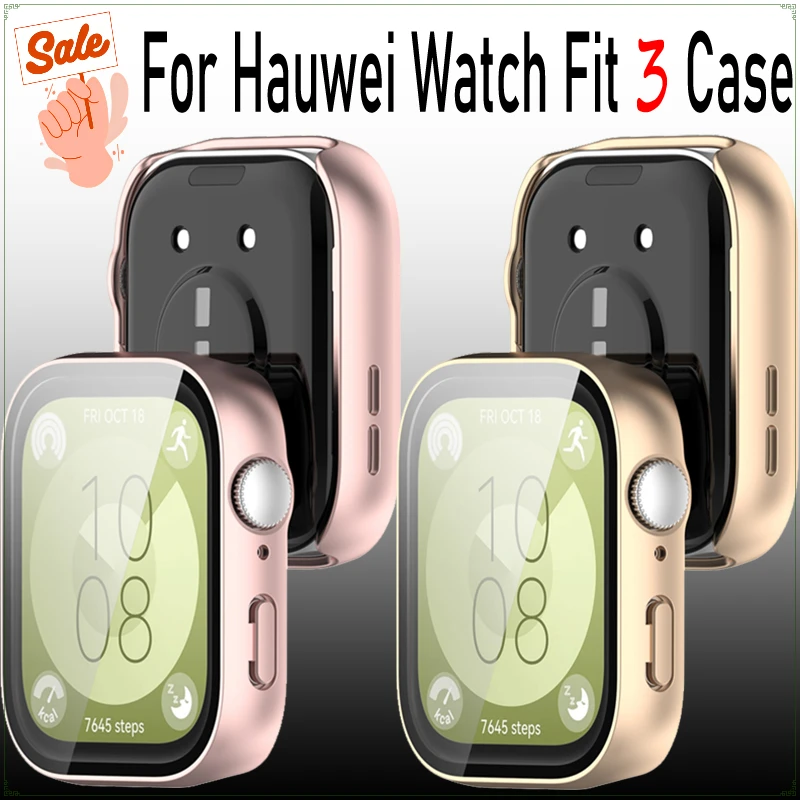 HD Glass+Antifalling PC Case For Huawei Watch Fit 3 All-around Anti-scratch Frame Screen Protective Shell For Huawei Watch Fit 3