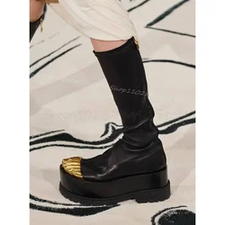 Golden Five Fingers Black High Platform Runway Boots Back Zipper Women Shoes High Top Novel Party Feast 2024 Zapatos Para Mujere