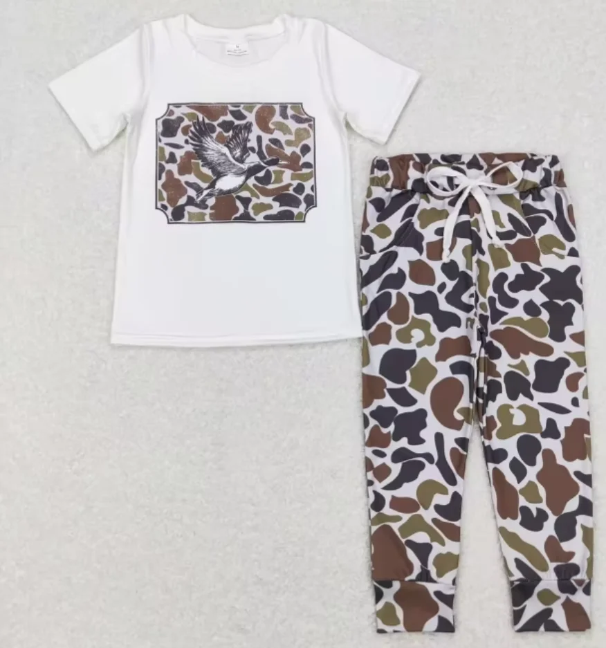 

Wholesale Toddler Clothes Short Sleeves Embroidery Shirt Kids Pockets Green Cotton Pants Infant Children Set Baby Boy Outfit