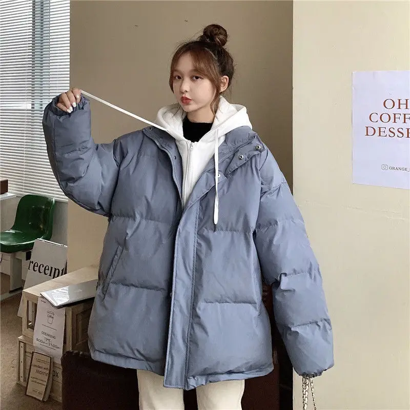 2023 New Women Down Cotton Coat Winter Jacket Female Short Versatile Parkas Loose Thick Outwear Solid Color Hooded Overcoat