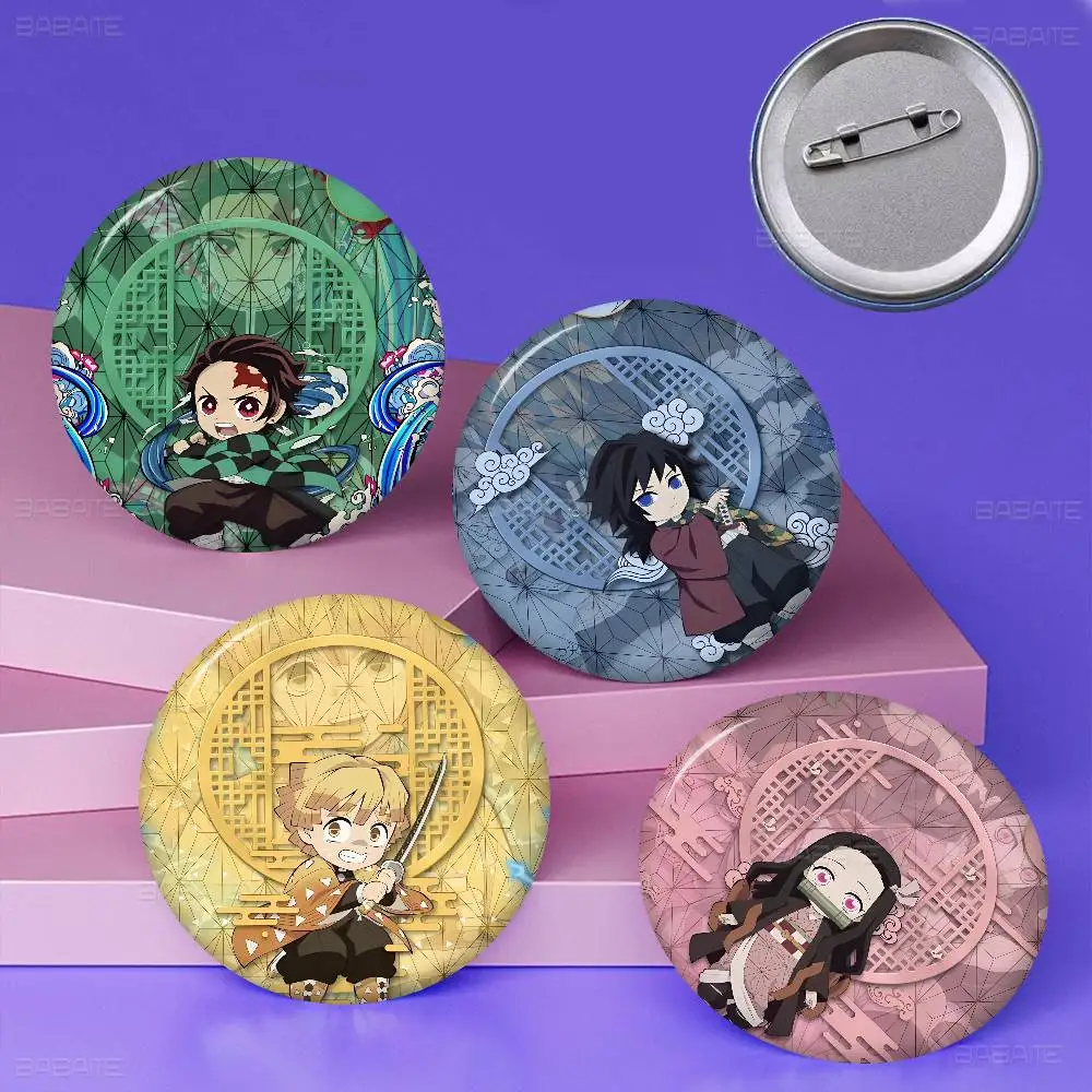 Demon S-Slayer K-Kimetsu Photo Brooches Creative Round Badge Gifts Pins 32/44/58mm