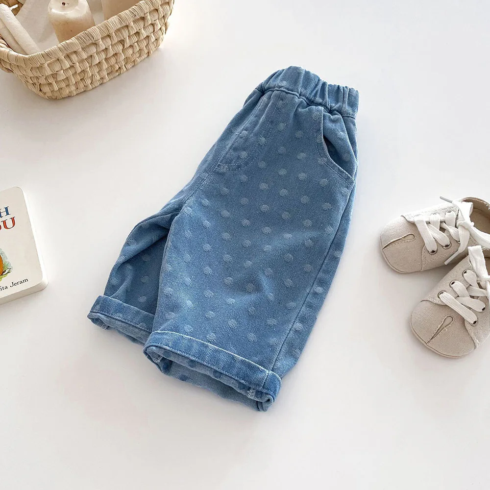 New Autumn Children Soft Casual pants Kids Jeans 1-5T Girls Cute Big Dots Color Block Trousers