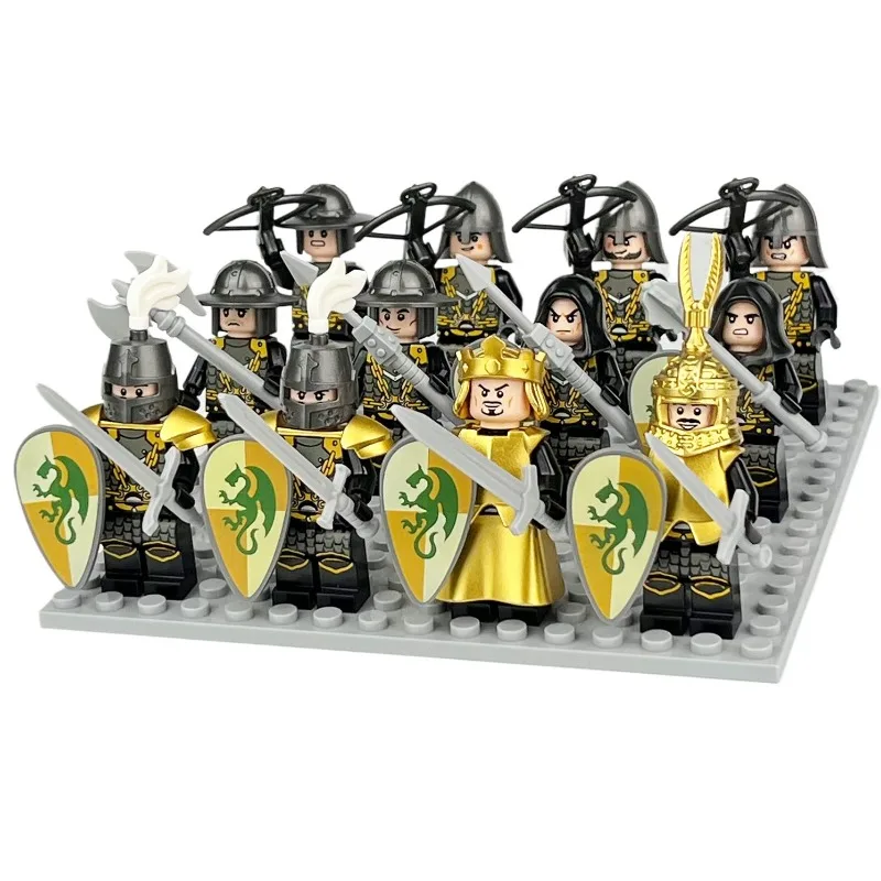 Mittelalterliche Puppen, zusammengebautes Kinderspielzeug, grüne Drachenritter, Zeichentrickfiguren, Minifiguren, Geburtstagsgeschenke. – Detail 6
