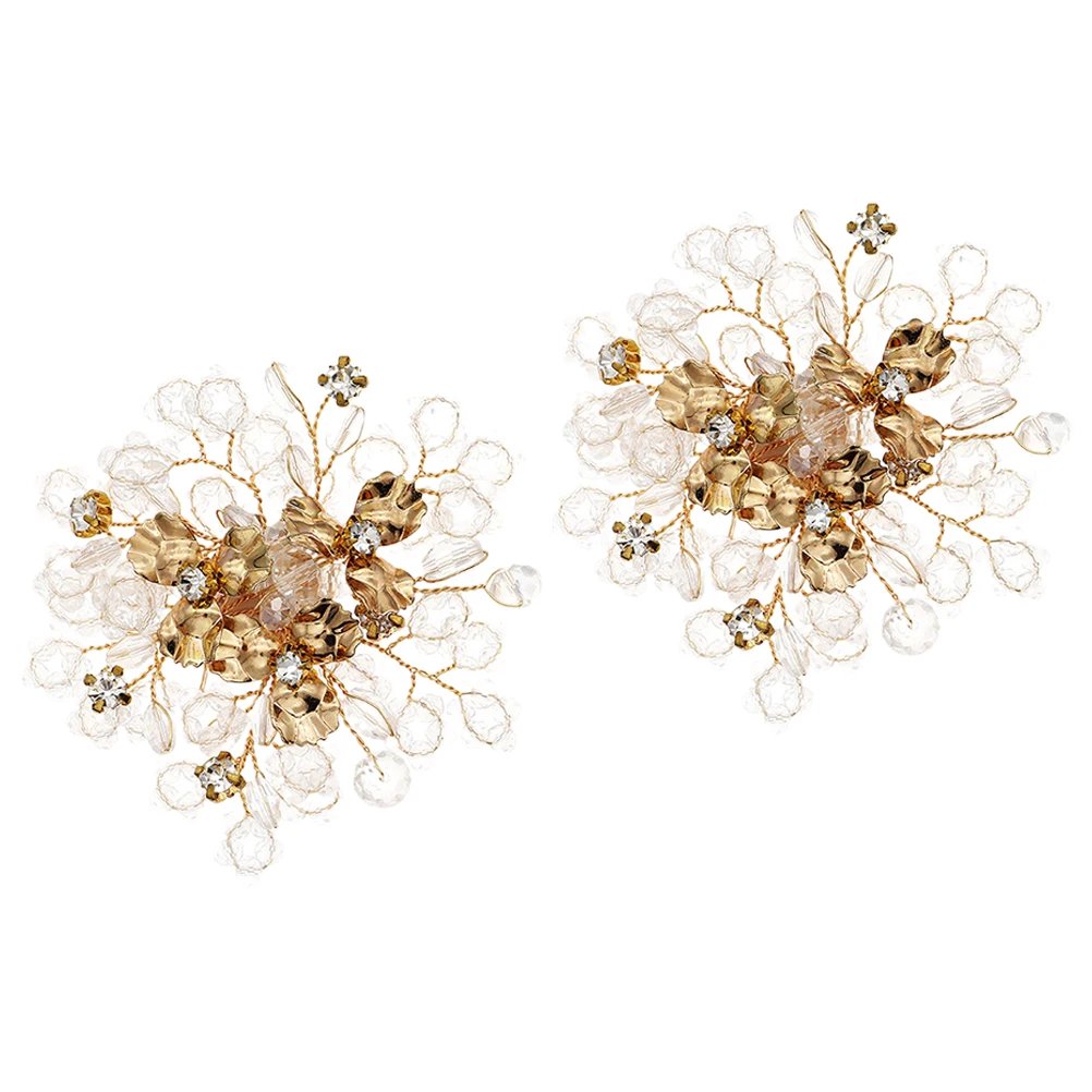 

Gold Wedding Shoe Clips H made Beaded Removable Buckle Crystal Flowers Decorative Bridal Shoe Jewelry High Heels