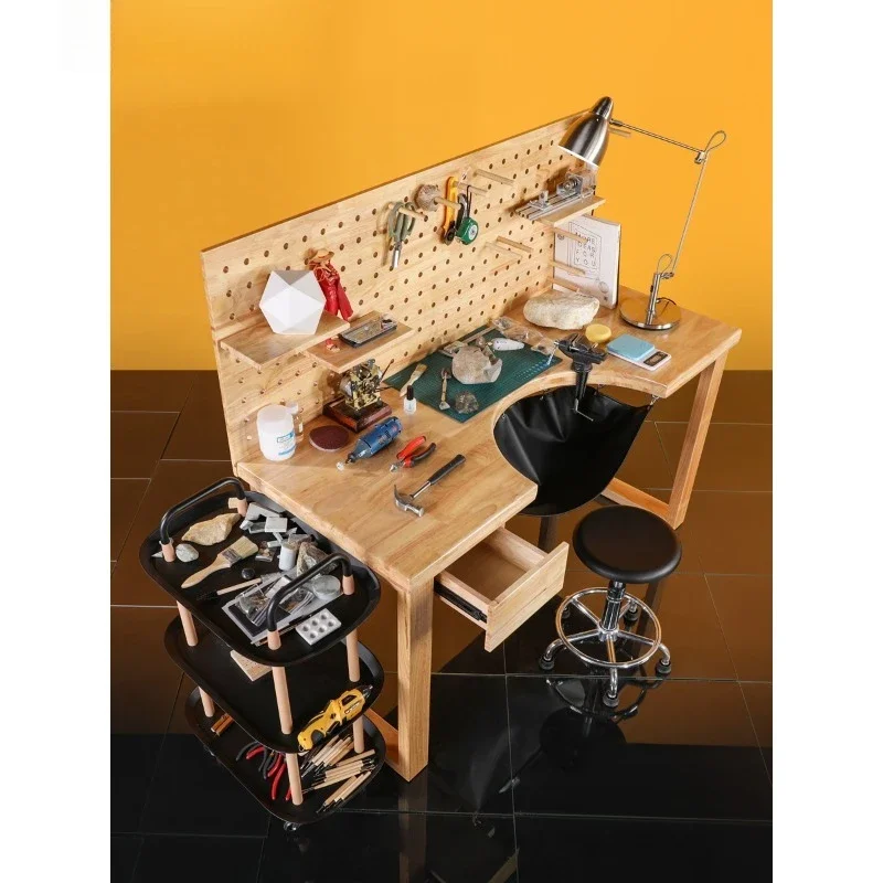 All solid wood jewelry processing gold table, metal table with leather pocket hole plate