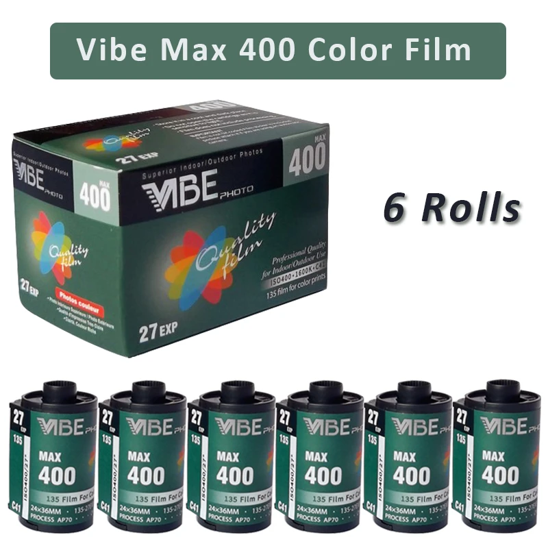 1-10Rolls VIBE Max 400 Color Film ISO 400 135 Negative Film 27EXP/Roll for VIBE 501F Camera/Kadok 35mm Film Camera