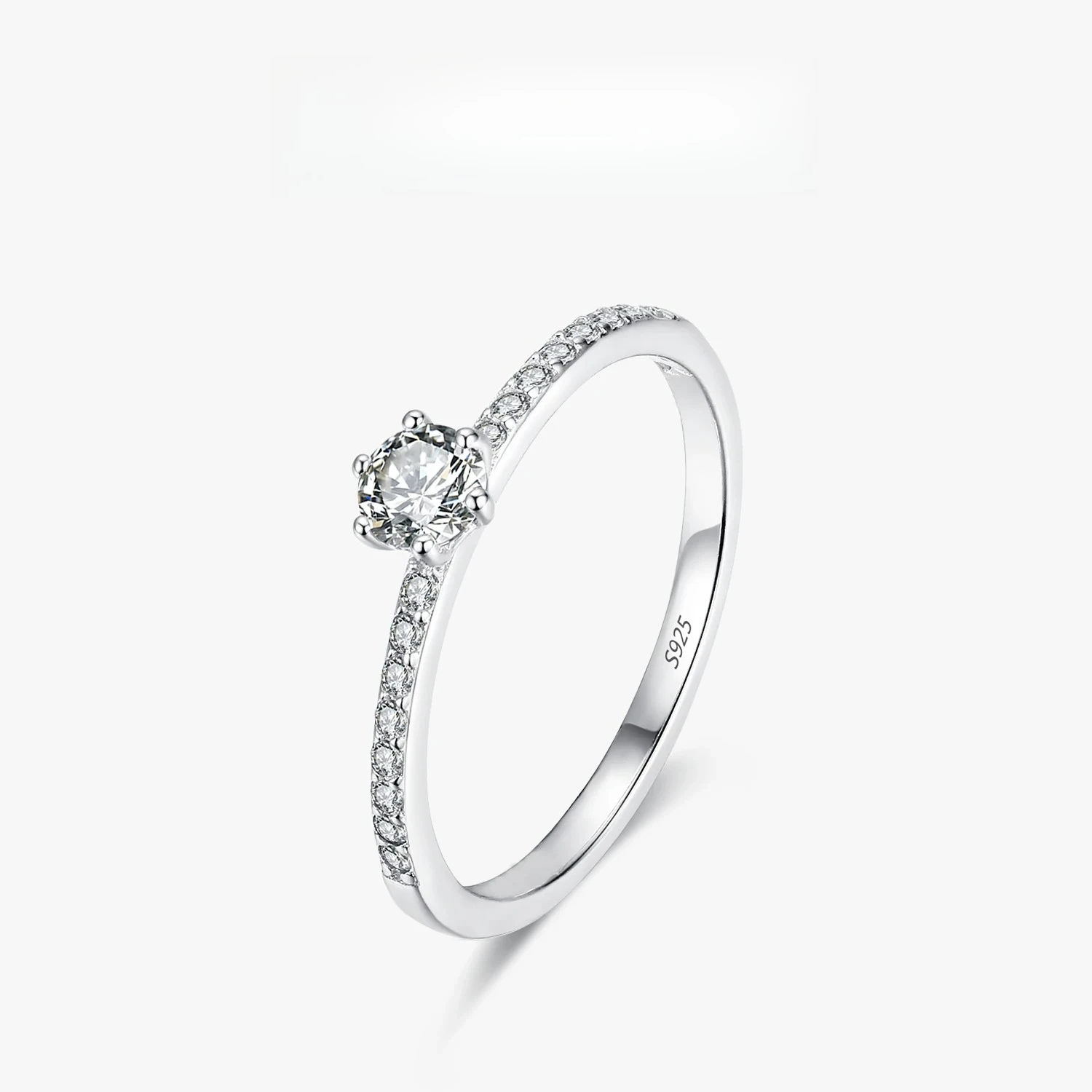 Solid 925 Sterling Silver Simple Round Clear CZ Finger Rings For Women&Girls Cassic Wedding Statement Fine Jewelry Gift 2026