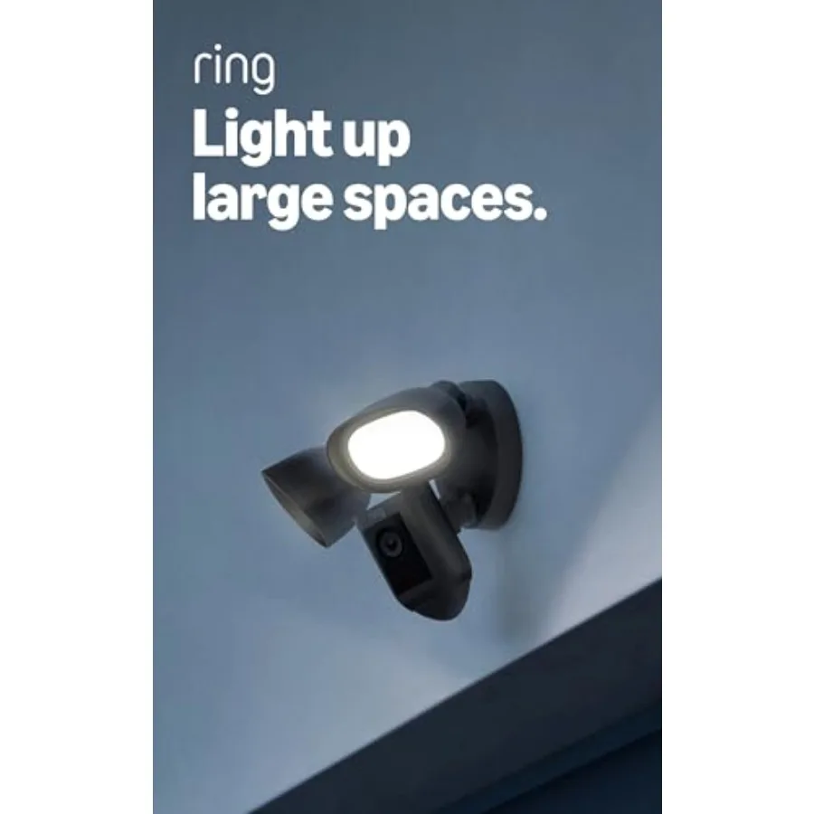 

Камера Ring Floodlight Cam Wired Pro для домашней или коммерческой безопасности, видео Retinal 2K, цветное ночное видение и двусторонняя аудиосвязь + Dark B