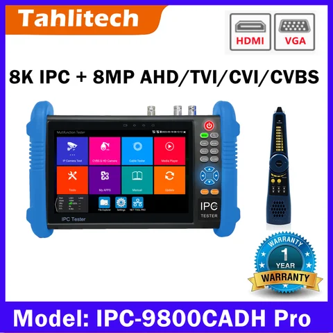 8K CCTV IPC 테스터 8MP AHD CVI TVI POE IP 카메라 테스트 도구 네트 케이블 추적기 HDMI VGA 입력 7인치 터치 스크린 CCTV ip 테스터