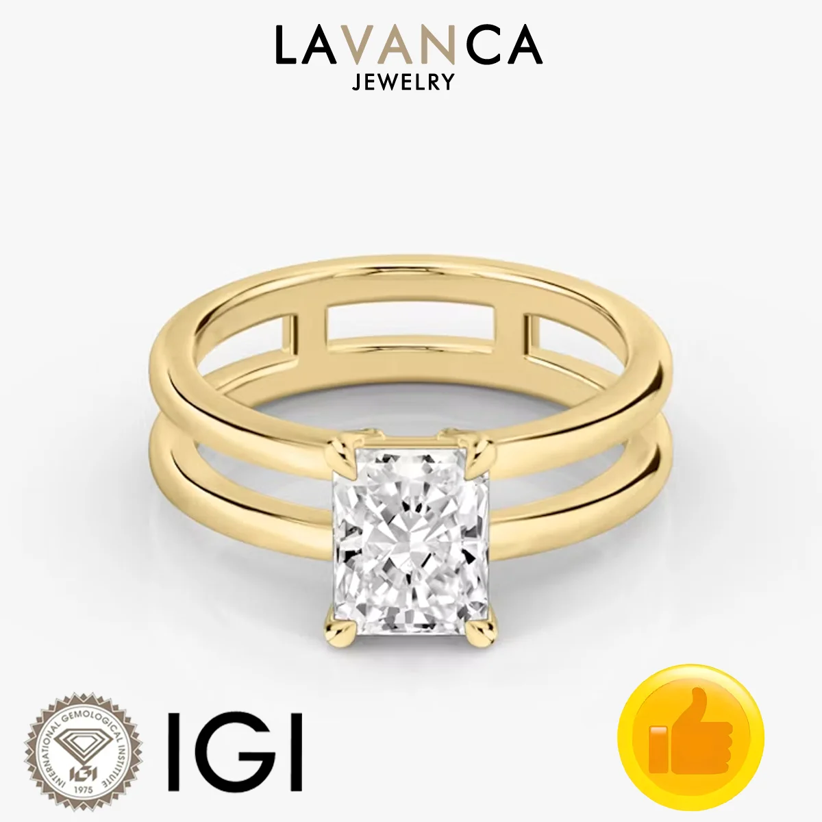 Radiant Cut Lab Grown Diamond Double Band Ring 9K/14K/18K Solid Gold Lab Diamond 4 Prong Ring Stackable Engagement Wedding Ring