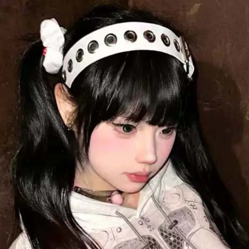 

Hollow Out Steampunk Hair Hoop Y2K Rock-inspired Punk Rivet Headband Headpiece Headwear Leather Buckle Hairband Anime