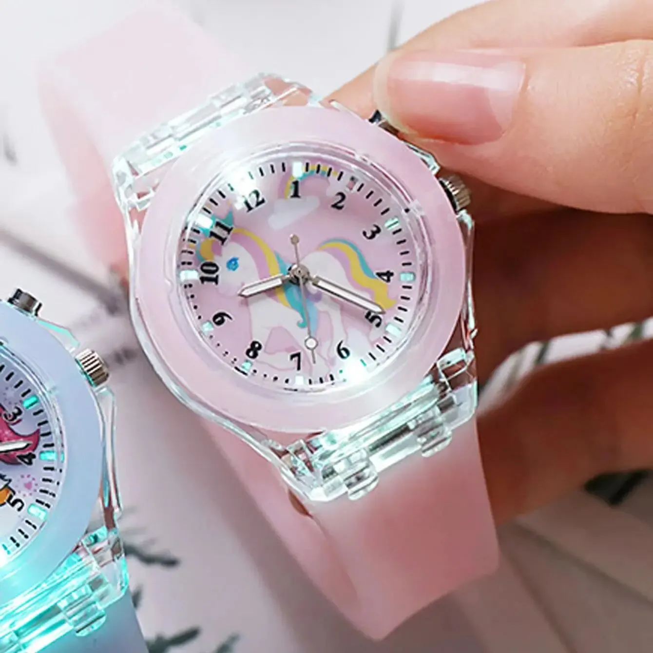 1pcs Women\'s Unicorn Digital Light Watch +1pcs Unicorn Colorful Crystal Bracelet Set for Mother\'s Day Gift