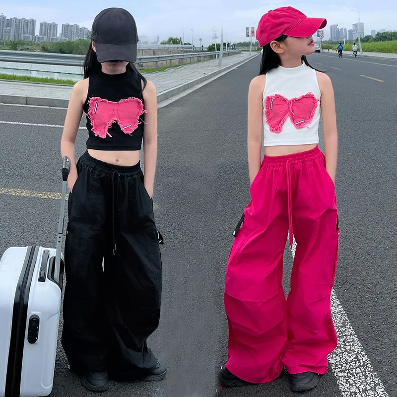 Pink Workwear Pants Girls High Waist Straight Leg Thin Quick Dry Casual Trousers Summer Fall New Arrival Sporty Style Long Pants