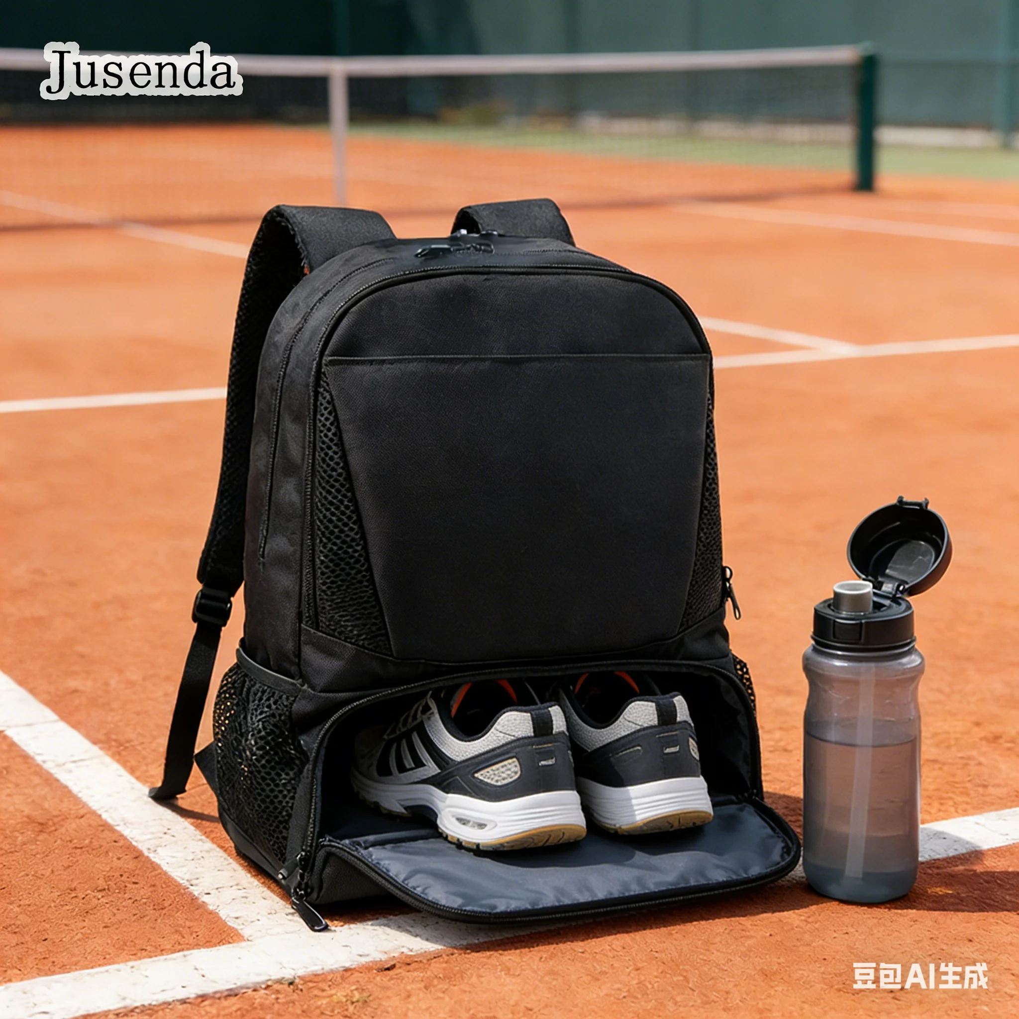 

Outdoor Tennis Racket Backpack with Separate Wet Dry Large Capacity Badminton Racket Bag Holds 2 Rackets with Shoe Pocket Black