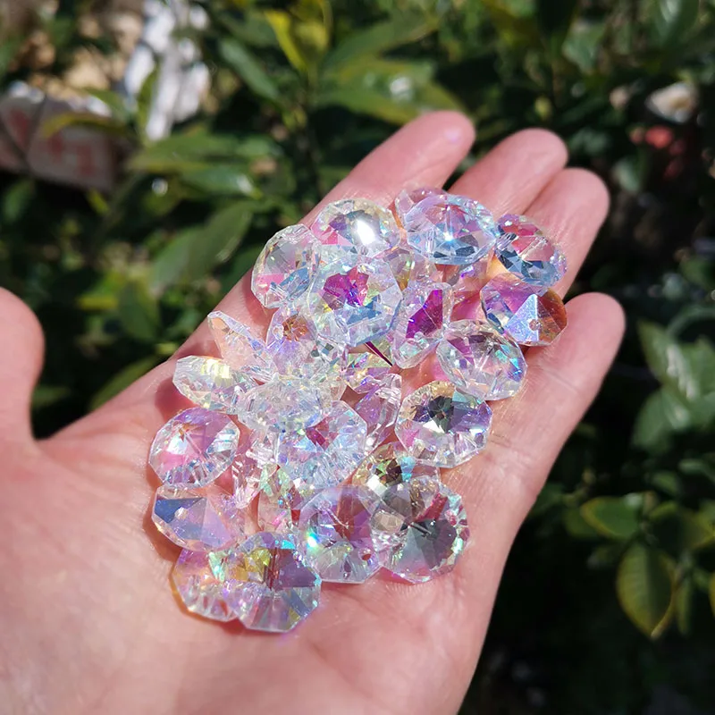 10/20PCS Crystal Octagon Beads Chandelier Lamp Prism Chain Part Rainbow Maker Sun Catcher DIY Jewelry Making Glass Decoration