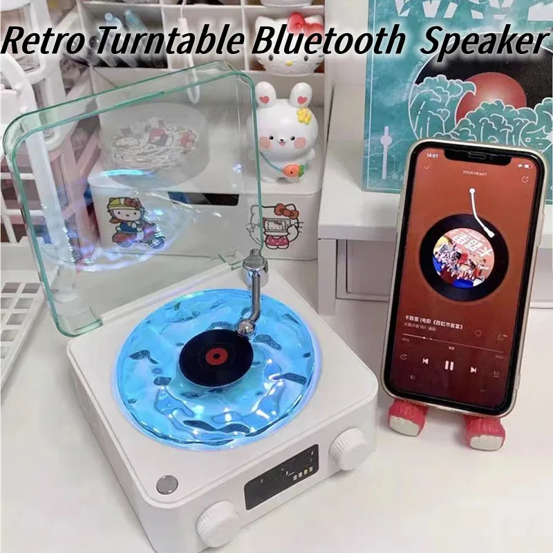 Retro Turntable Speaker With White Noise Wireless Bluetooth Vinyl Record Player Stereo Sound RGB Projection Lamp Effect Soundbar