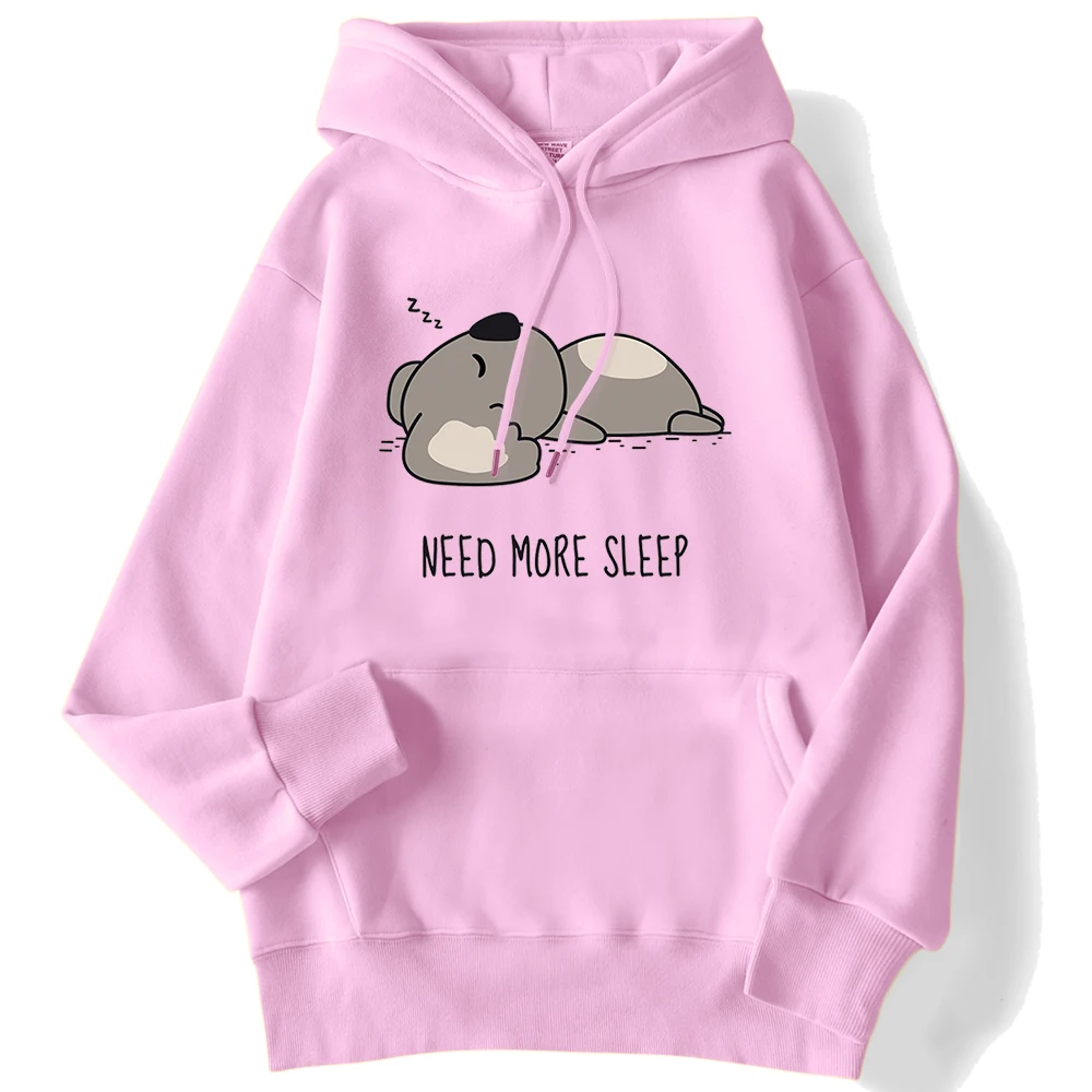 Autumn Womens Hoodie Need More Sleep Cartoons Bear Print Pullover Loose Warm Hoody Drop Sleeves Pocket Tops Cute Female Clothes