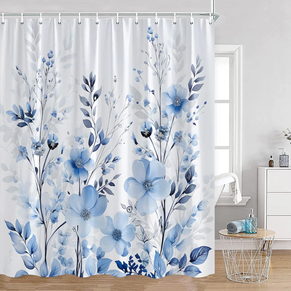 Watercolor Flowers Floral Shower Curtains Butterfly Greenery Plants Nature Home Decor for Bathroom Polyester Fabric Bath Curtain
