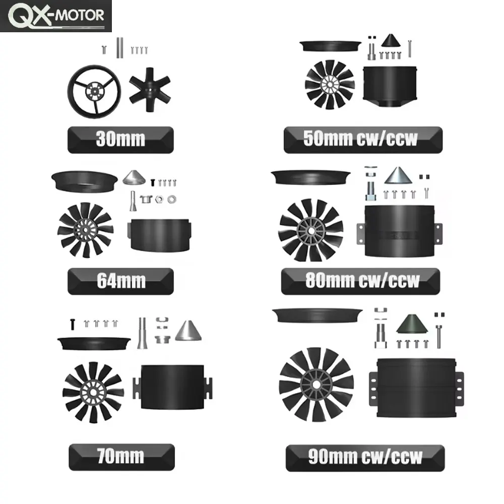 QX-MOTOR 30mm 50mm 64mm 70mm 80mm 90mm EDF Ducted Fan 12-Blade No Motor for RC Fixed-wing Jet Model Parts