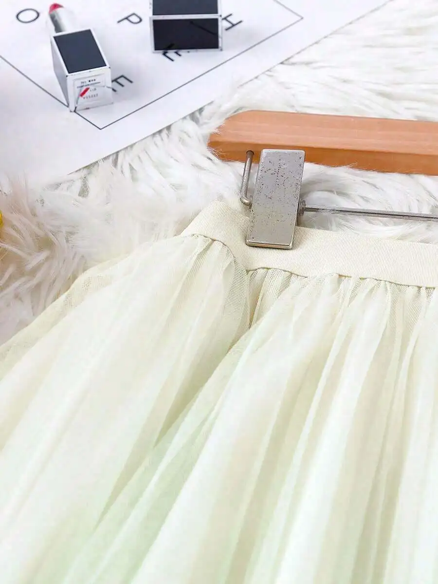Elegant Gradient Pleated Mesh Skirt For Women Summer Flowy Midi Skirt view 5