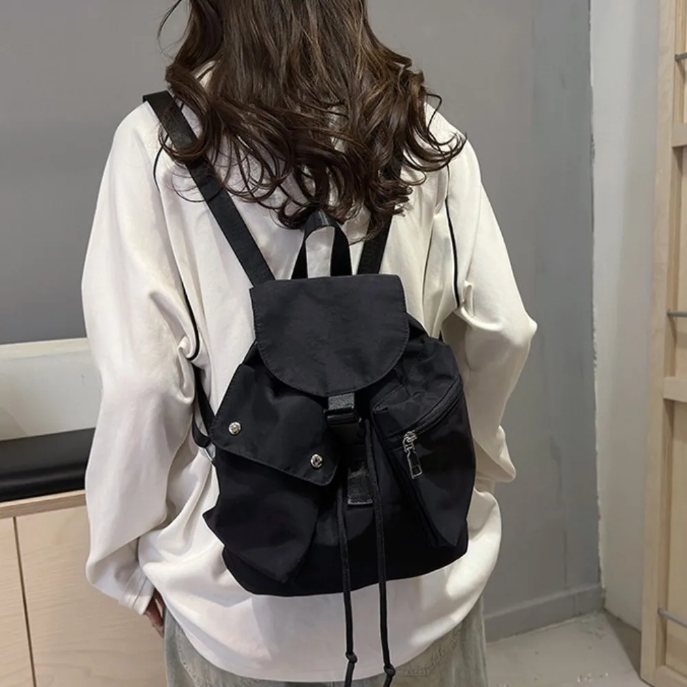 Portable Preppy Flap Backpack Solid Color Muti Pocket Workwear Style Backpack Leisure Casual School Bag Unisex