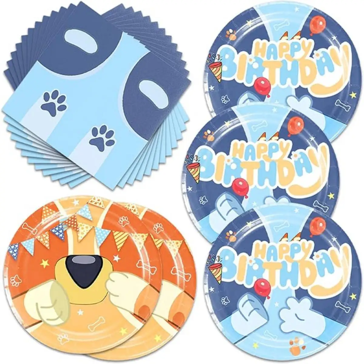 Suprimentos para festa de aniversário de cachorro azul - Pratos e guardanapos azuis Decoração de festa - Pratos de papel azuis para decoração de festa de aniversário infantil