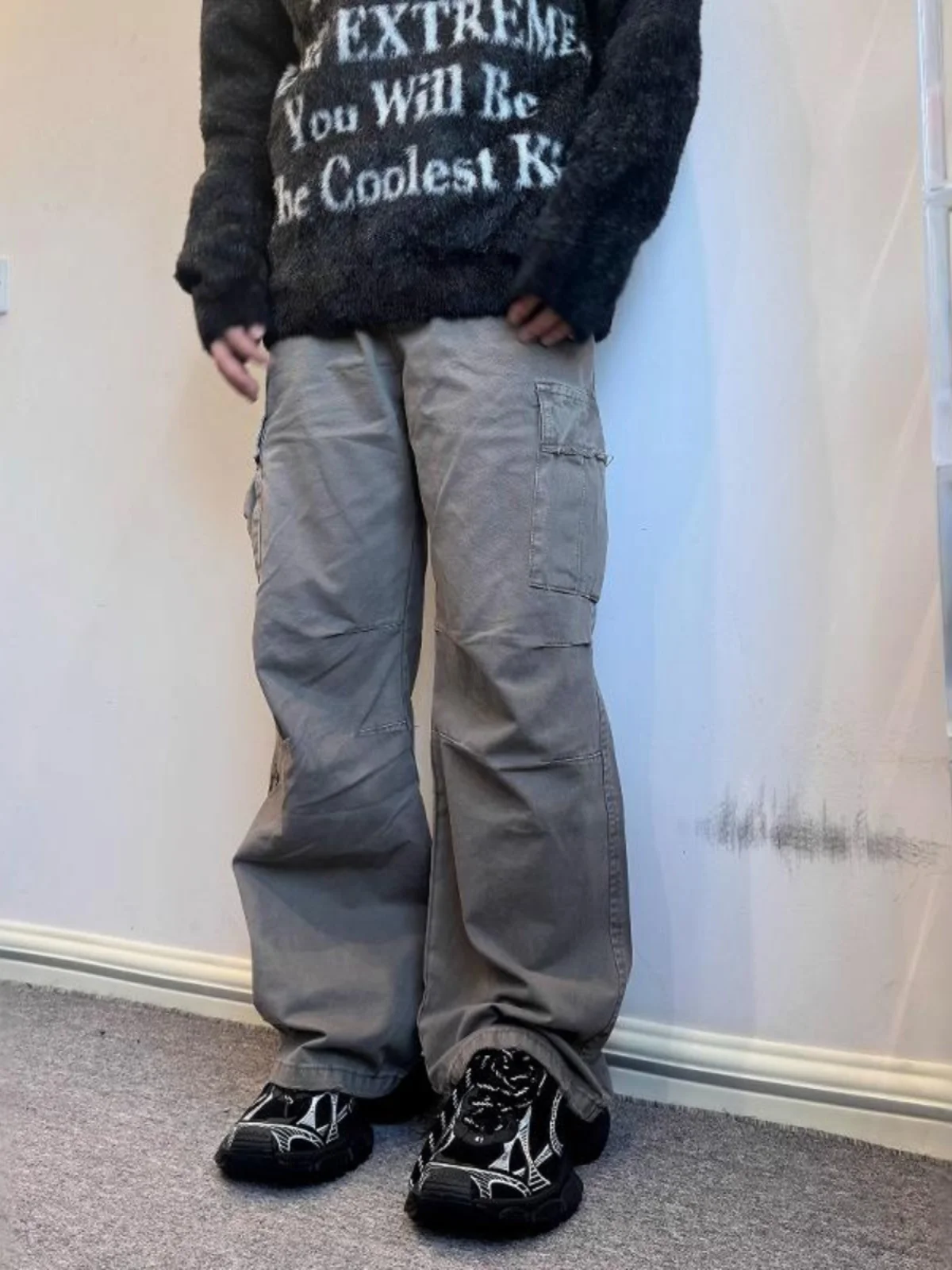 

Vintage Logging Pants Men's Loose Straight Leg Casual Long Trousers Multi-ket Weathered Sle Youthful Energy Faion