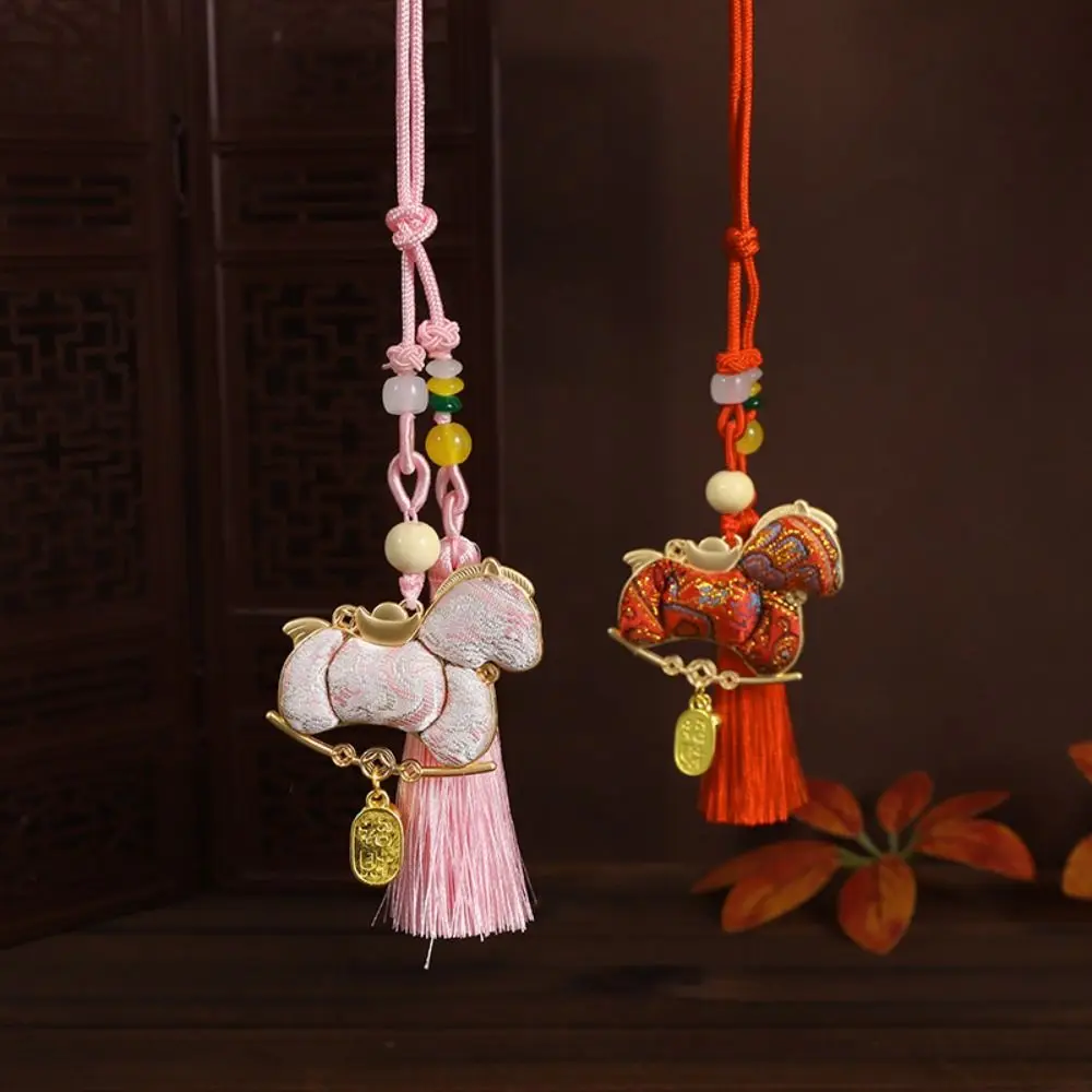 Chinese Style Pony Embroidered Pendant Satin Spring Festival New Year Horse Pendant Tassel Brocade Car Hanging Ornaments