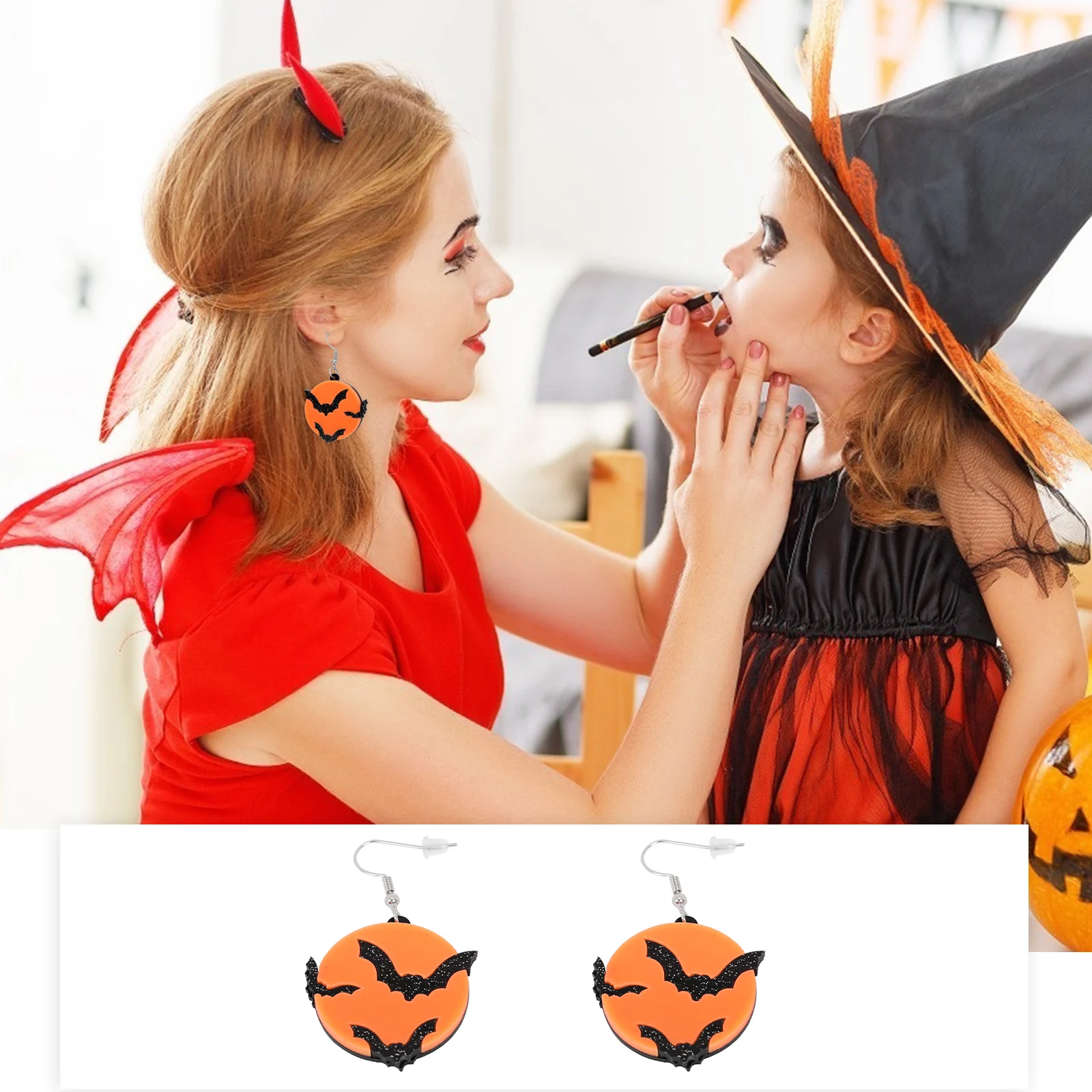 

2Pcs Bat Halloween Earrings Creative Acrylic Party Festival Ear Accessories Girls Jewelry Festival Ear Ornament