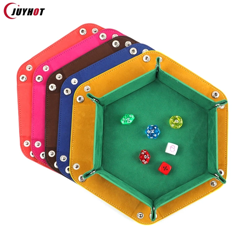 Hexagonal Velvet Dice Tray Foldable Miscellaneous Storage Box Pu Dice Trays Desktop Storage Box Tabletop Game Accessories