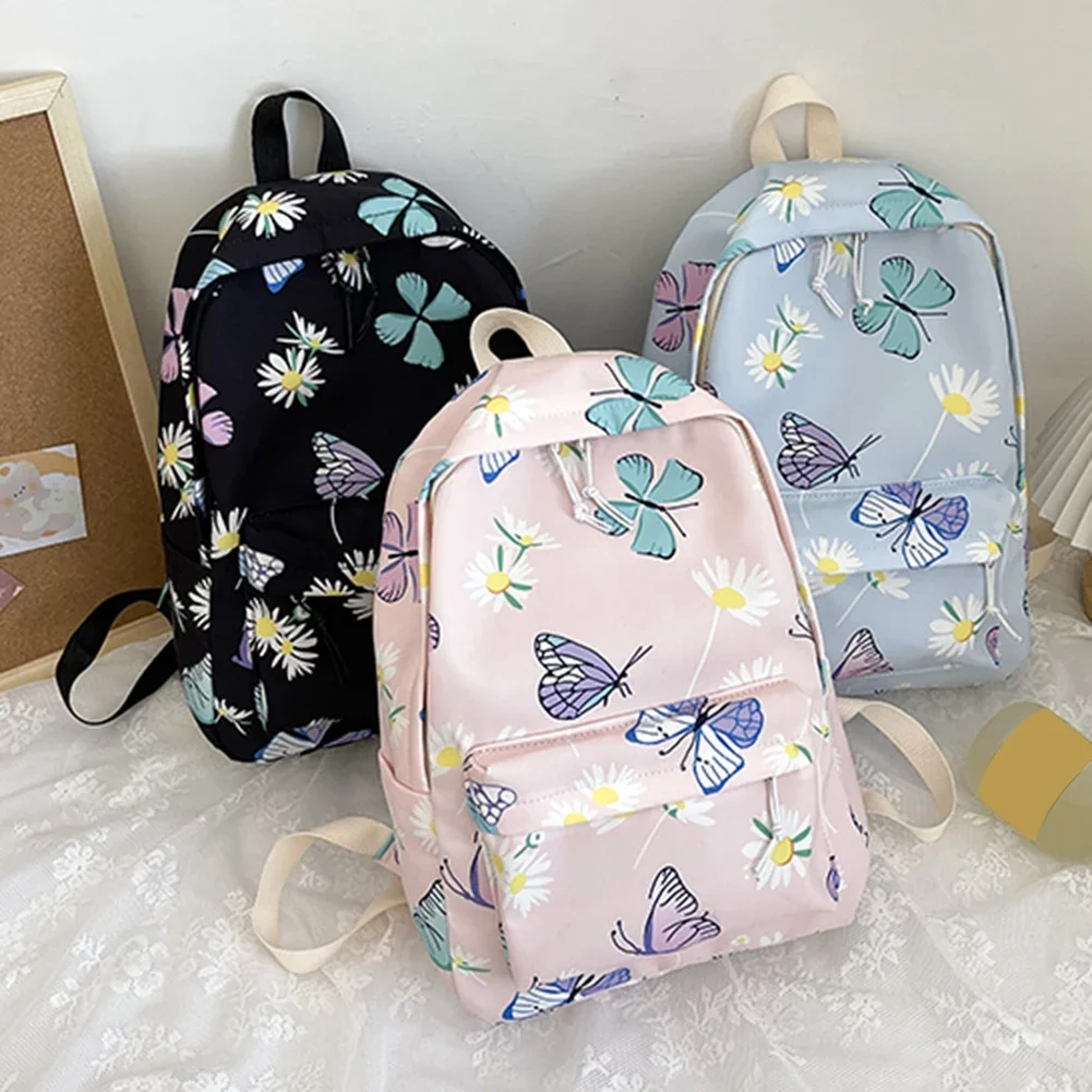 Nylon School Backpack Butterfly Teens School Bag for Girls Backpack Women Bookbags Student Schoolbag Large Black Cute Bagpack