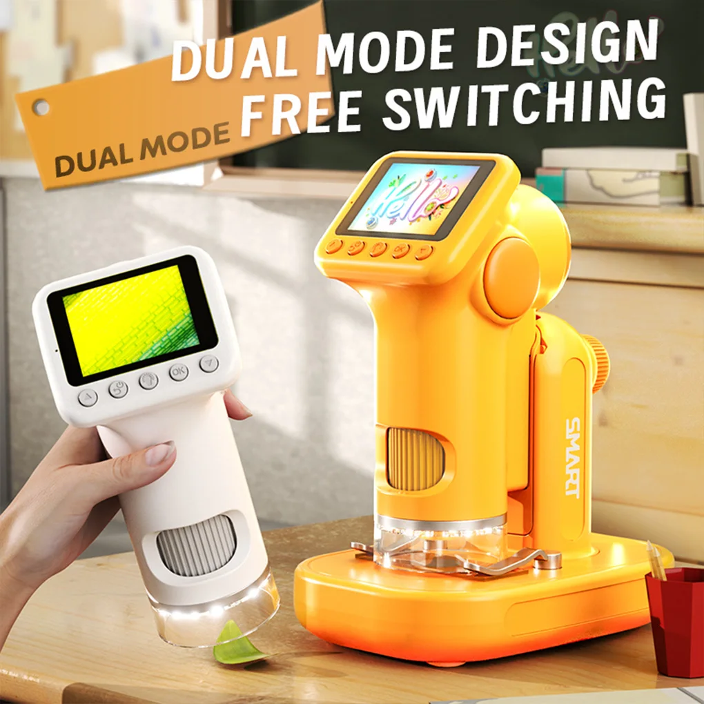 Microscope with Base for Kids 1000X Handheld Telescope 2.0" Screen HD Screen Rechargeable LED Pocket Digital Microscope