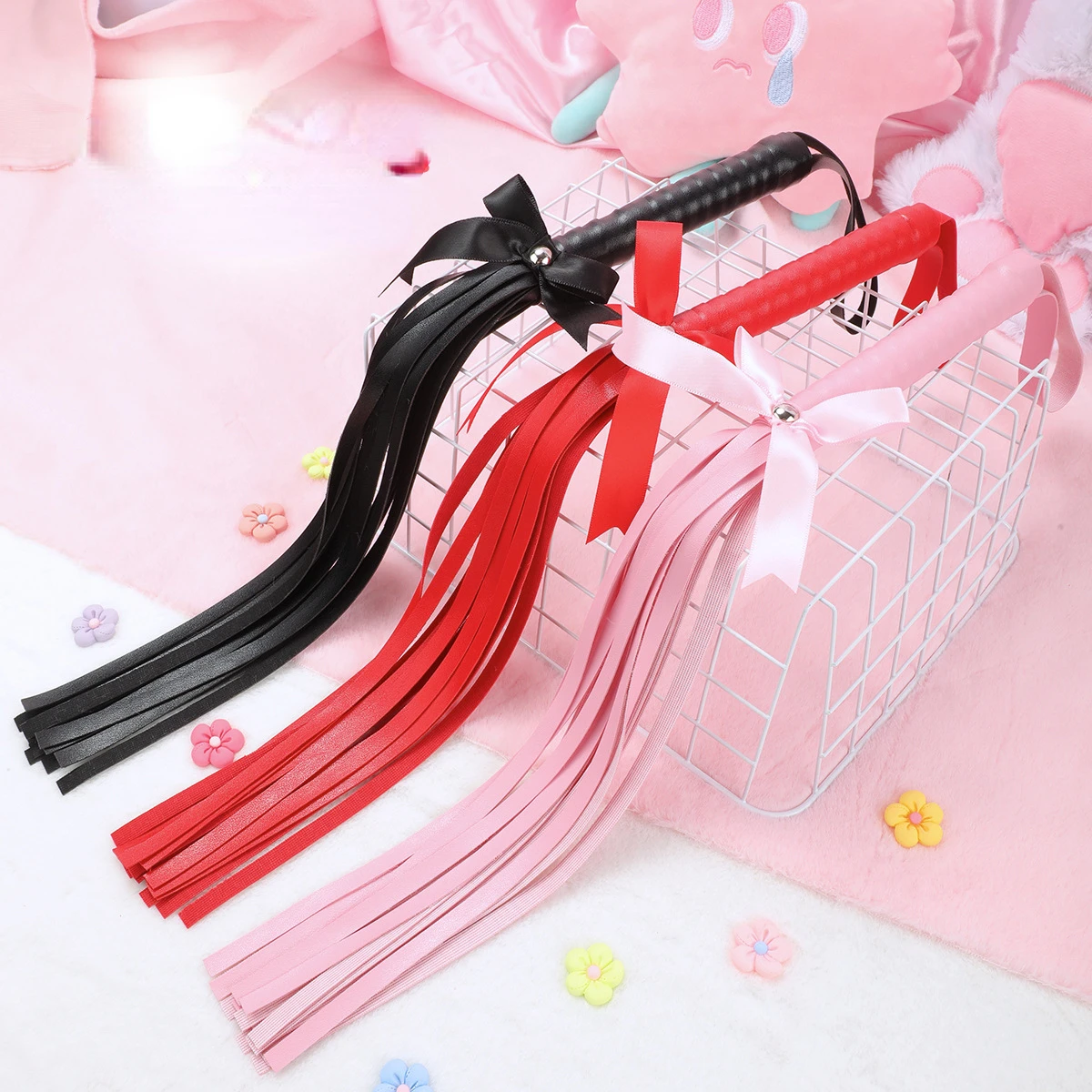 4 Colors Fetish PU Leather Bow Whip Flogger Handle Spanking Paddle Flirting BDSM Adult Game Erotic Sex Toys for Women Couples