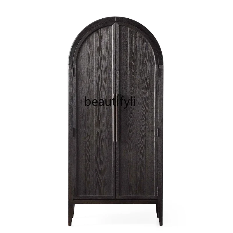 

American retro black arched wardrobe, storage cabinet, living room entrance decoration, wardrobe