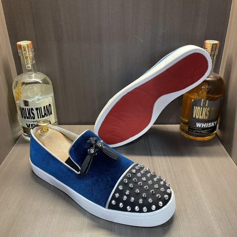 

Coiffeur man dress tassel loafers rivets stylish shoes for man high quality slip on shoes for man luxury blue black