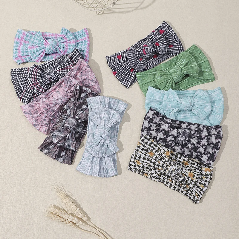 20pc/lot New Floral Prints Nylon Headband Newborn Baby Tartan Plaid printed Nylon HeadWraps Kids Girls Cable Knit Nylon Turban