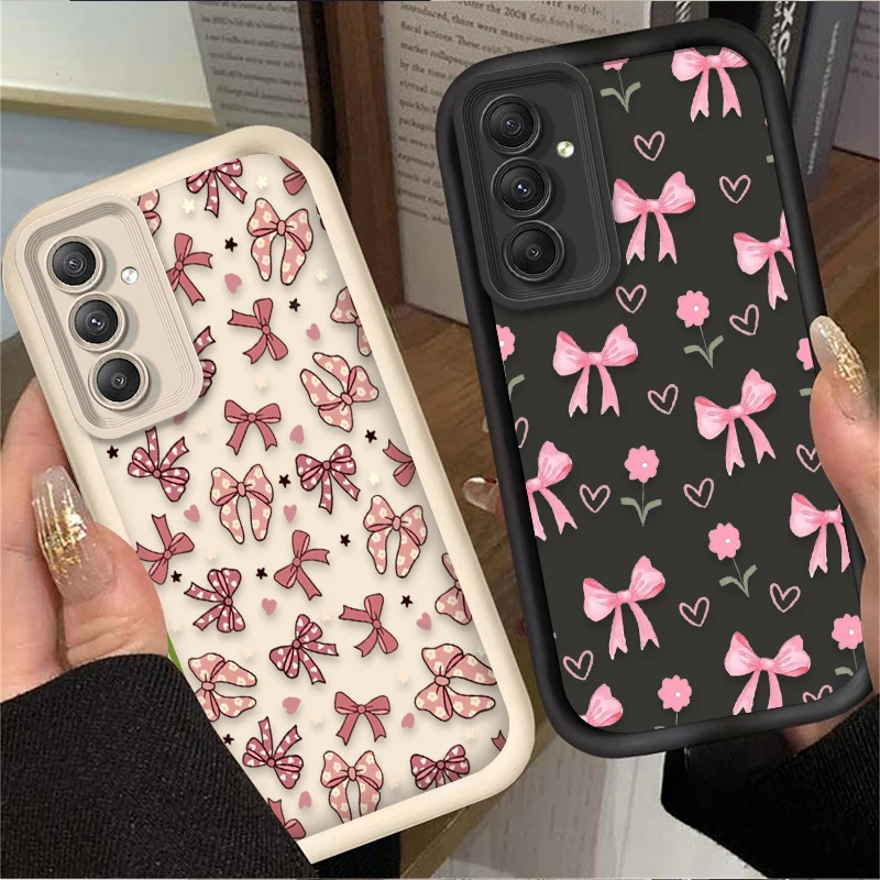 Funda de teléfono suave con bonito lazo rosa para Samsung Galaxy A54 A05 A05S A34 A24 A14 A53 A33 A23 A13 A52 A52S A71 A51 A31 A50