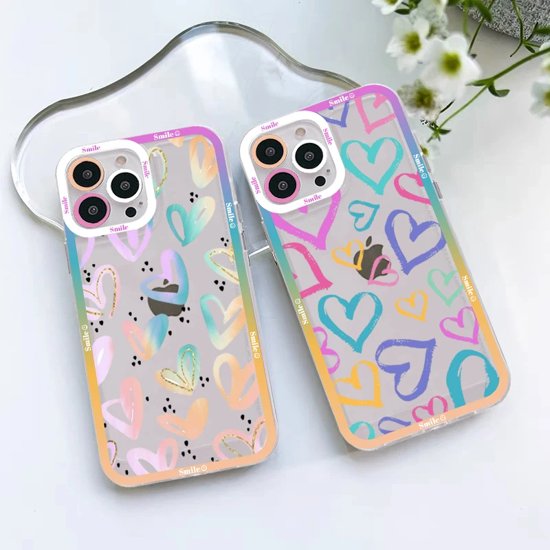 Love Heart Patten Phone Case For iPhone 13 14 Pro Max XS XR 12 11 Pro 13 Mini 6 7 8 Plus Soft Clear Back Cover