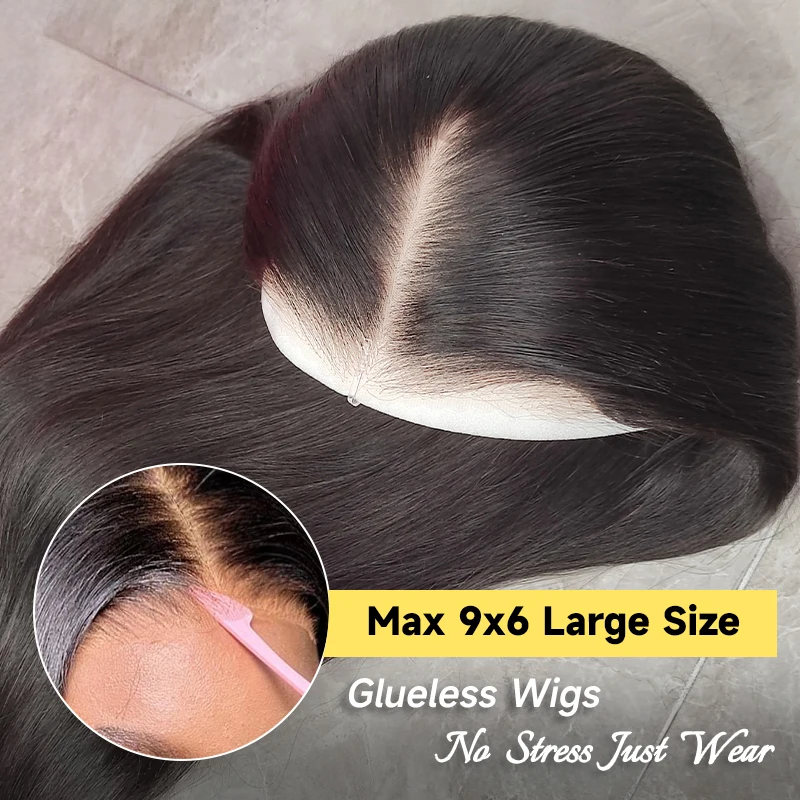 

9x6 Pre Cut HD Lace Glueless Wigs 250% Natural Black Silky Straight Human Hair Lace Front Wigs Pre Plucked Pre Bleached Put On And Go Bone Straight Glueless Lace Wigs No Glue Throw And Go Straight Virgin Human Hair Wigs For Beginner Friendly